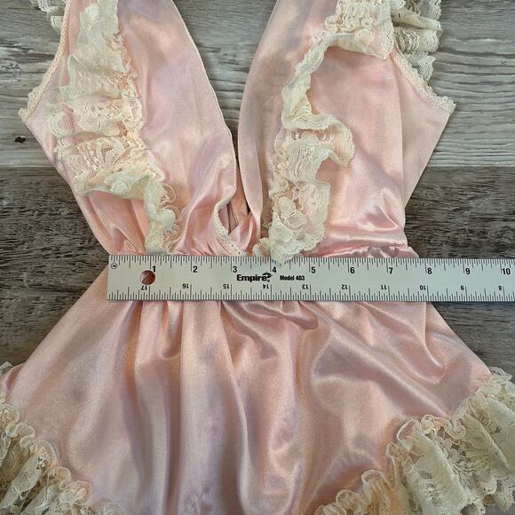 Vintage Lady Constance Pink Nylon Lace Ruffle Teddy Bodysuit Coquette USA S - Picture 9 of 10